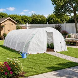 Greenhouse Specs: 90 m² White Steel Frame 18x5x2.3 m