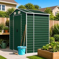 Galvanised Steel Garden Shed: 191x130x198cm in Green