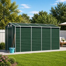 Garden Shed Specifications: Green Steel Storage 191x385x198cm