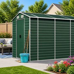 Green Galvanised Steel Garden Storage Shed 191x470x198cm
