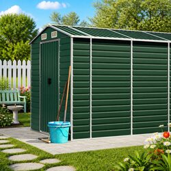 Green Garden Shed Dimensions 191x810x198 cm, Galvanised Steel