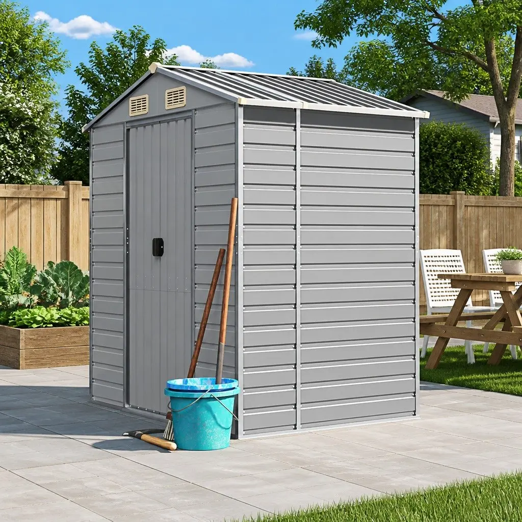 Garden Shed Outdoor Storage Galvanised Steel Grey 191x130x198cm