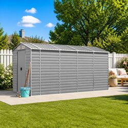 Galvanised Steel Garden Shed 191x385x198cm - Light Grey