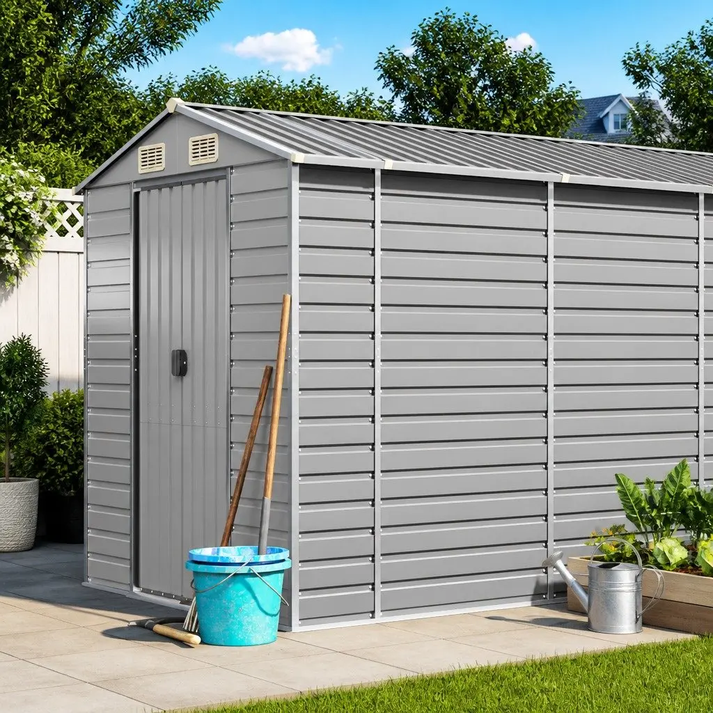 Garden Shed Outdoor Storage Galvanised Steel Grey 191x640x198 cm Tool House