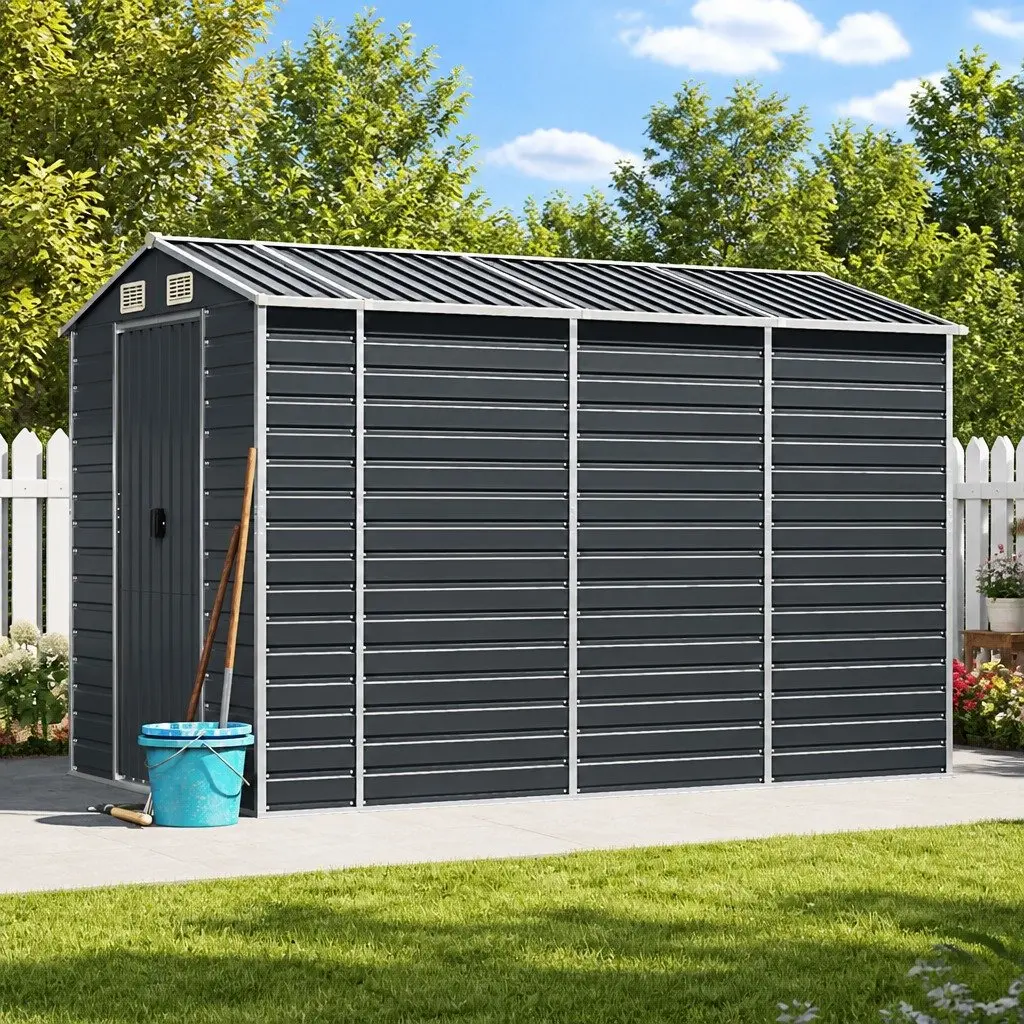 Garden Shed Outdoor Storage Galvanised Steel Anthracite 191x300x198 cm