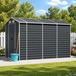 Anthracite Galvanised Steel Garden Shed 191x300x198 cm