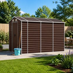 Brown Galvanised Steel Garden Shed 191x300x198cm