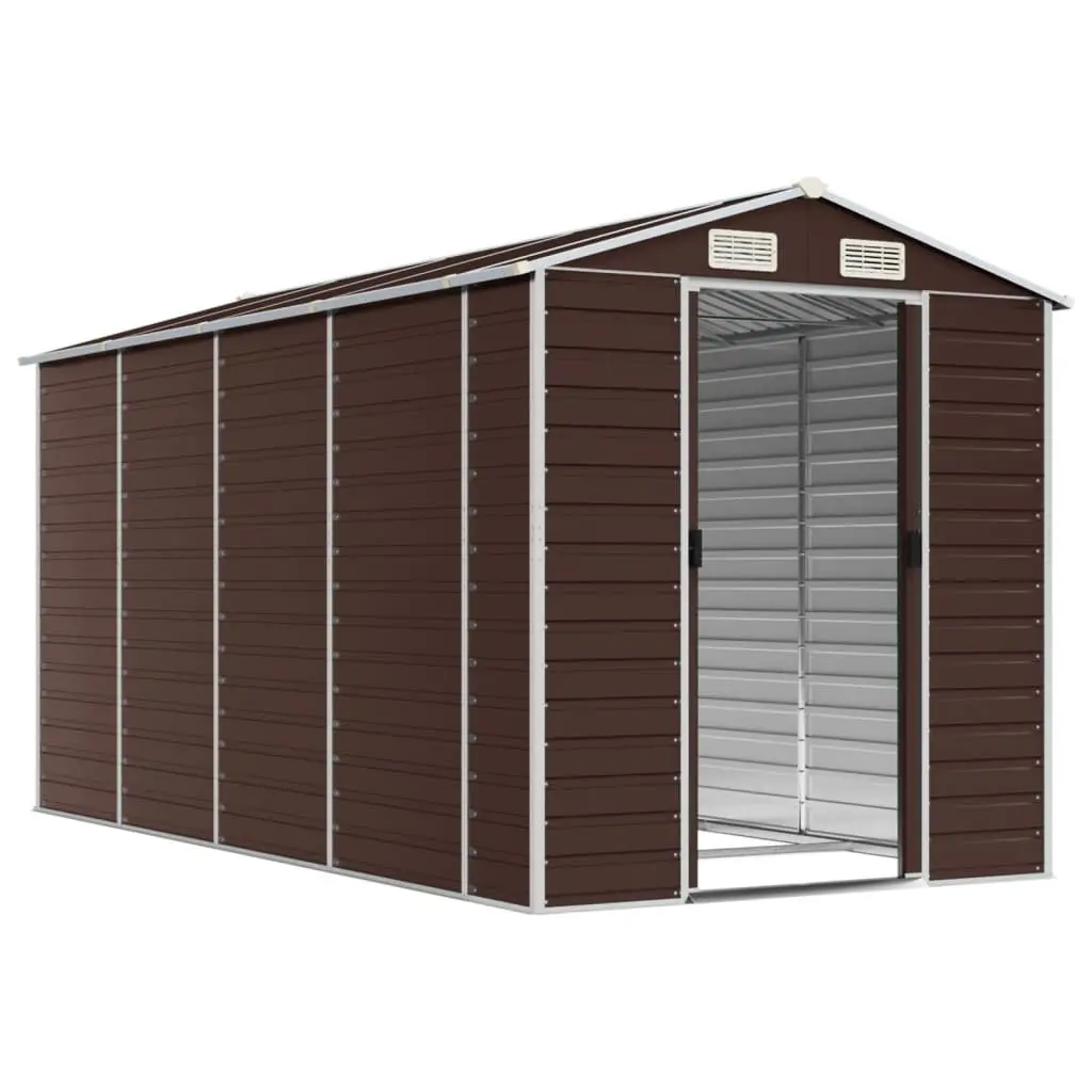 Garden Shed Outdoor Storage 191x385x198 cm Galvanised Steel Brown