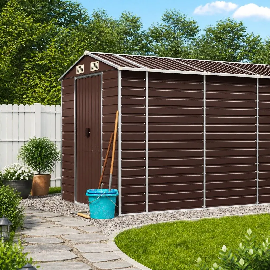Garden Shed Outdoor Storage Tool House Brown 191x470x198cm Galvanised Steel