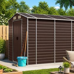 Brown Galvanised Steel Garden Shed: 191x555x198 cm