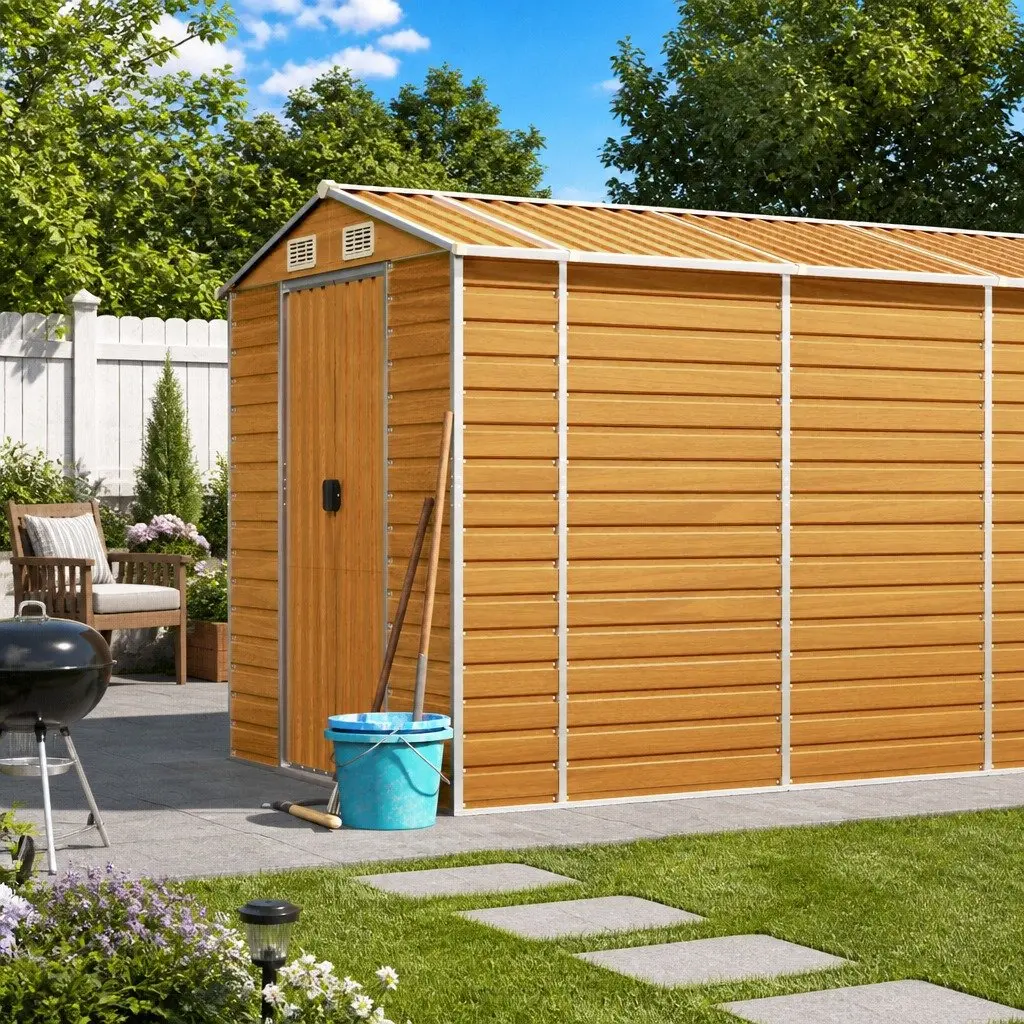 Garden Shed Outdoor Storage Brown Galvanised Steel Tool House Garage Box