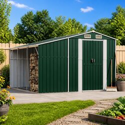 Garden Shed Specifications: Green 277x279x179 cm Steel Storage