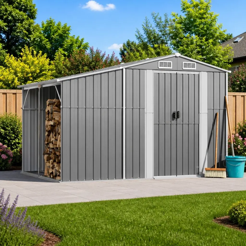 Garden Shed Outdoor Storage 277x192.5x179 cm Galvanised Steel Grey