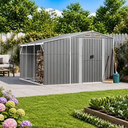 Garden Shed Specifications: Metal Storage in Grey 277x279x179cm