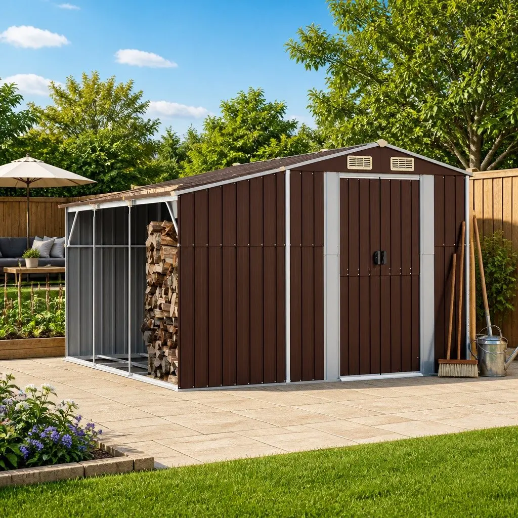 Garden Shed Outdoor Storage 277x279x179cm Galvanised Steel Brown