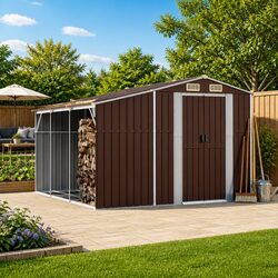 Garden Shed Specifications: 277x279x179cm Galvanised Steel, Brown