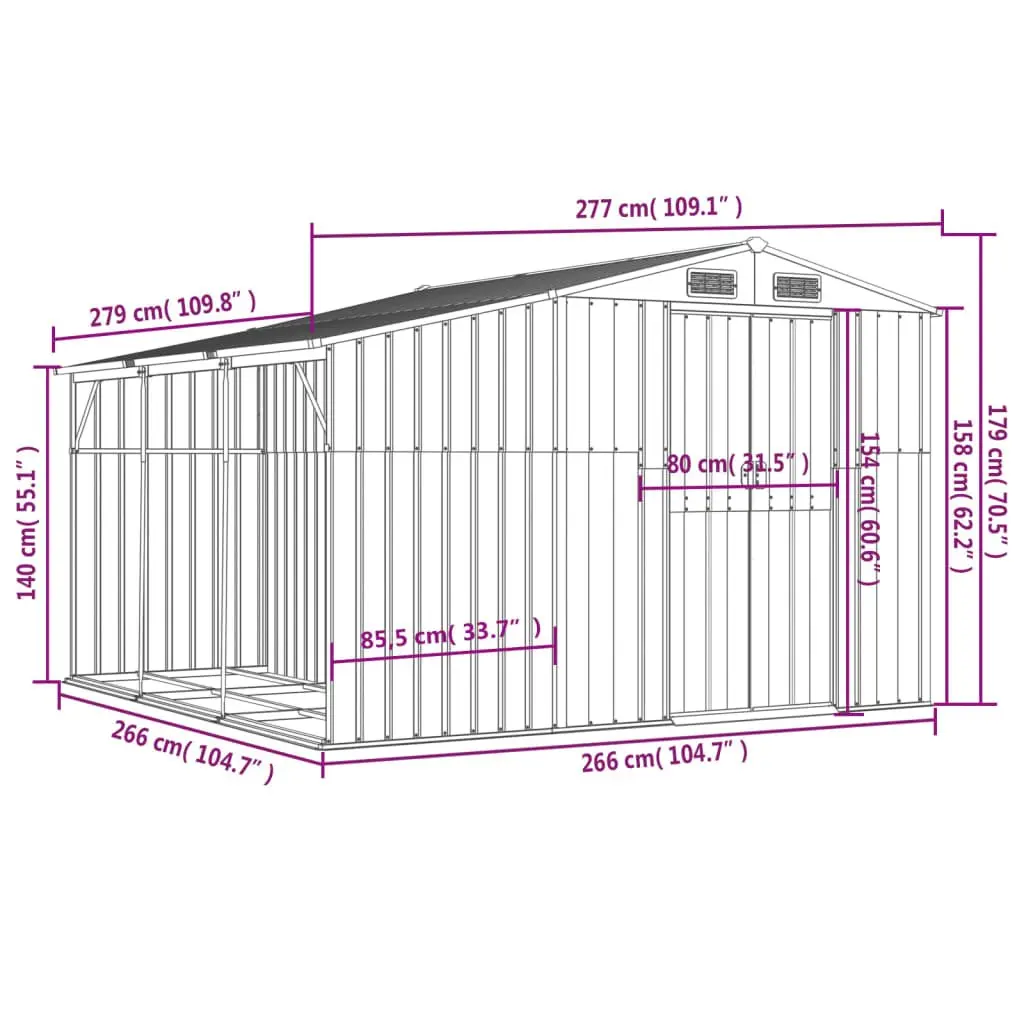 Garden Shed Outdoor Storage 277x279x179cm Galvanised Steel Brown