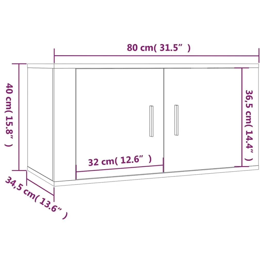Wall-mounted TV Cabinets for Living Room 80x34.5x40cm 2 Piece White Engineered Wood Storage Units