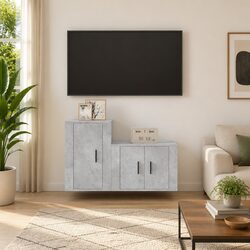 TV Cabinet Set Wall-Mounted Media Storage Units Grey Engineered Wood 2 Piece