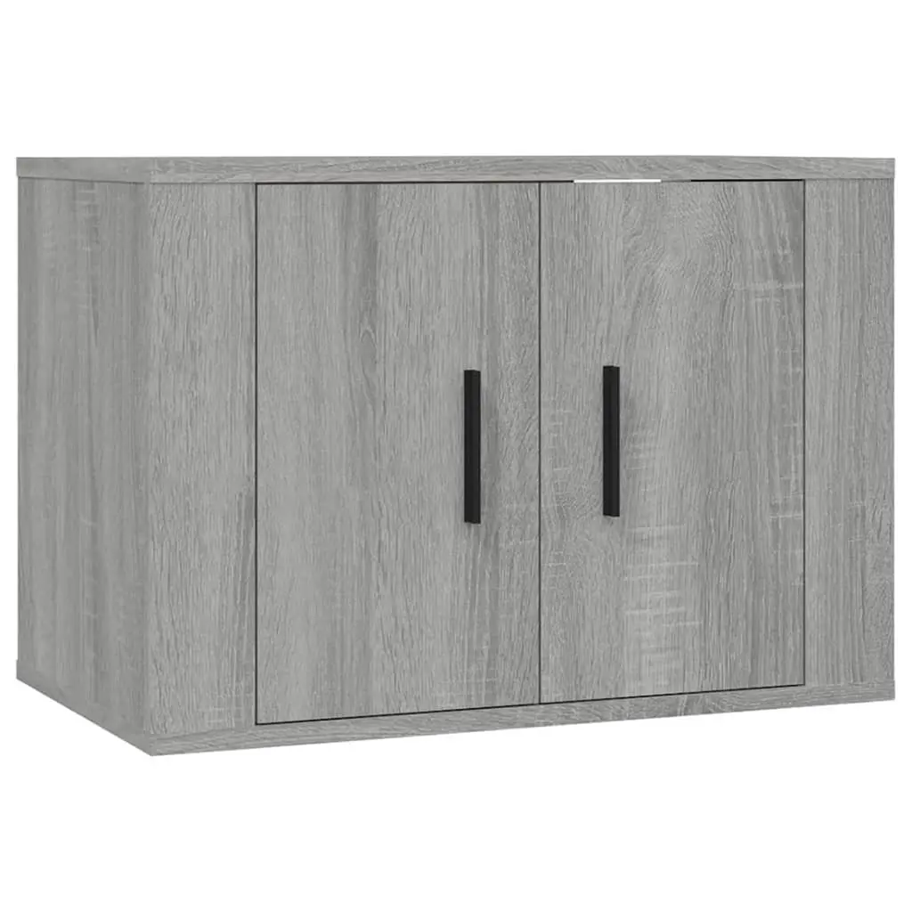 Wall-Mounted Entertainment Unit Grey Engineered Wood Media Cabinet Set 2 Piece Storage