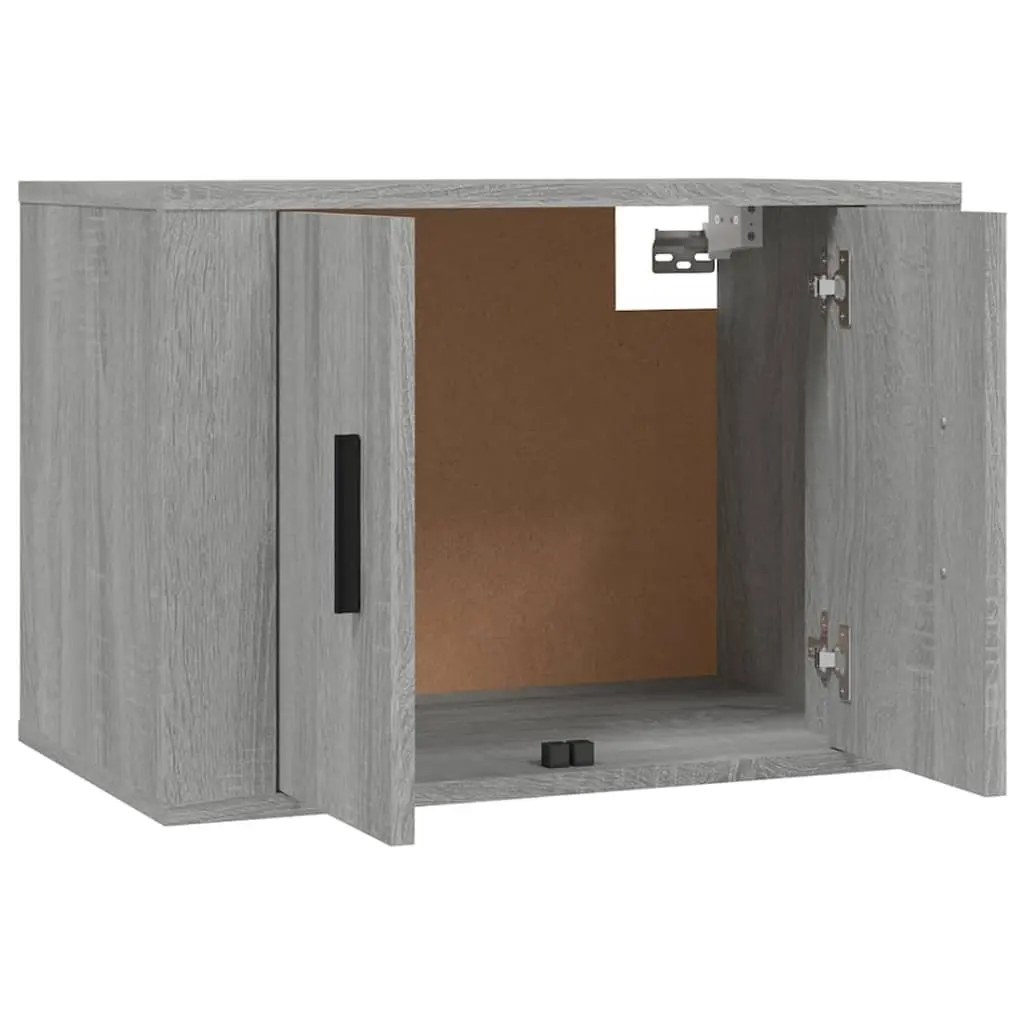 Wall-Mounted Entertainment Unit Grey Engineered Wood Media Cabinet Set 2 Piece Storage
