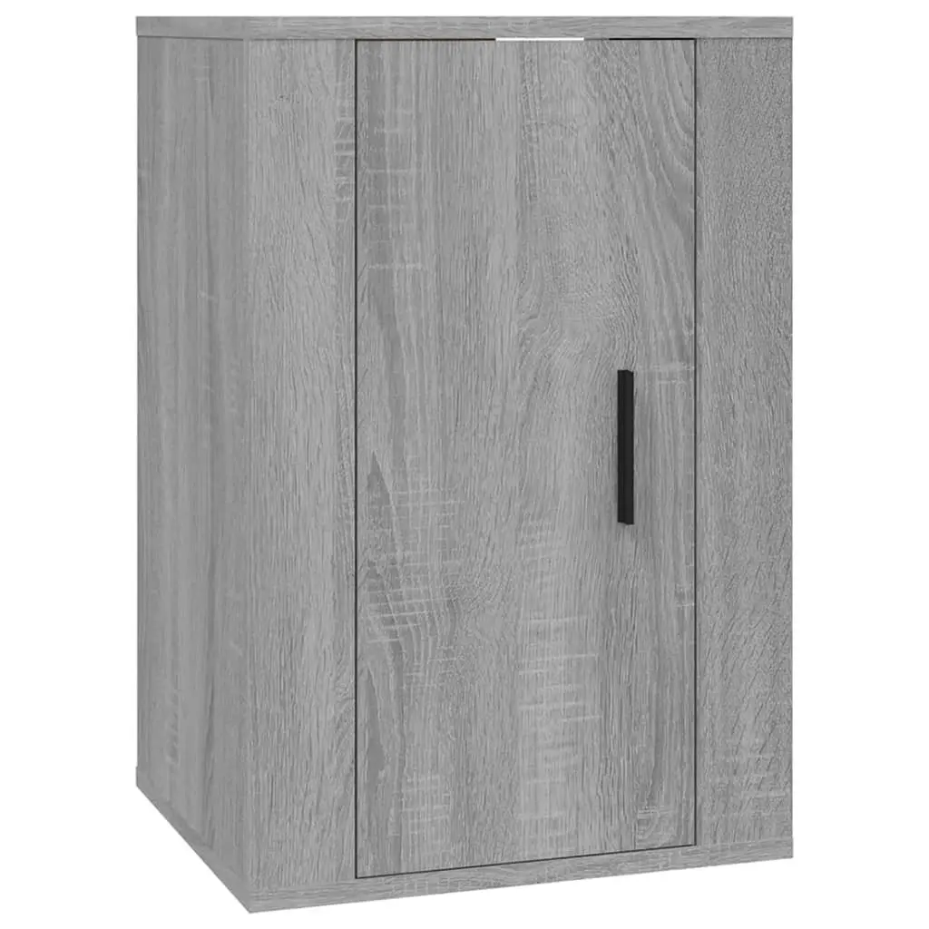 Wall-Mounted Entertainment Unit Grey Engineered Wood Media Cabinet Set 2 Piece Storage