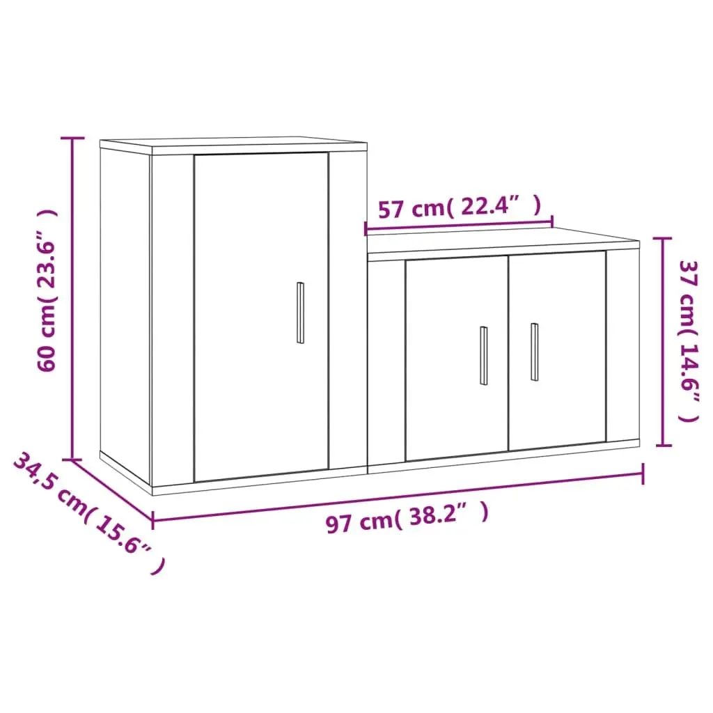 Wall-Mounted Entertainment Unit Grey Engineered Wood Media Cabinet Set 2 Piece Storage
