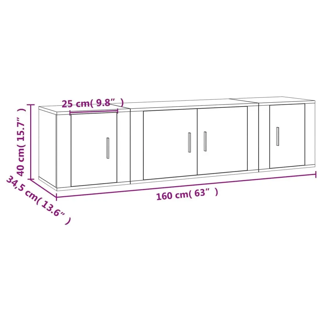 3 Piece Wall-Mounted TV Cabinet Set White High Gloss Engineered Wood Media