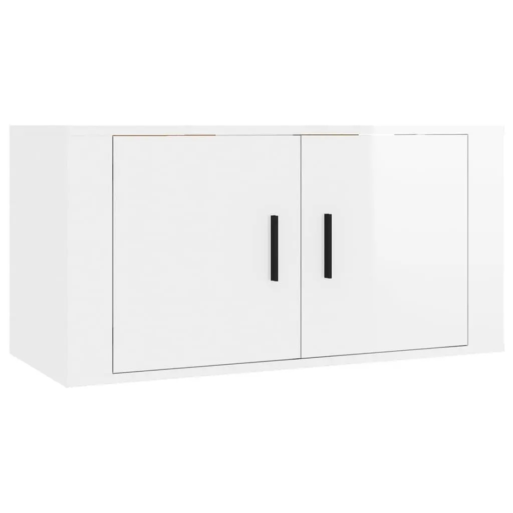 Wall-Mounted TV Cabinet Set 2 Piece High Gloss White Media Storage Units