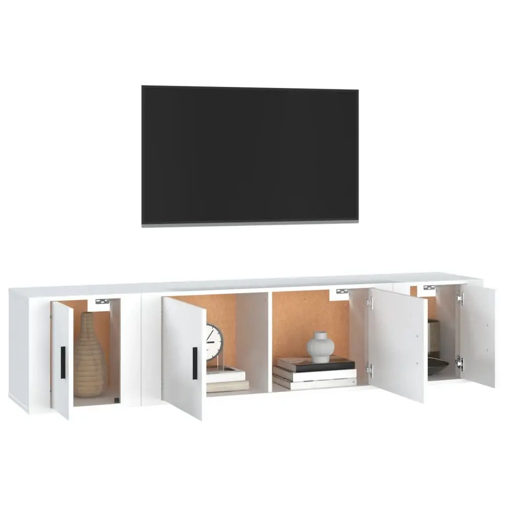 3 Piece White Wall-Mounted Media Cabinet