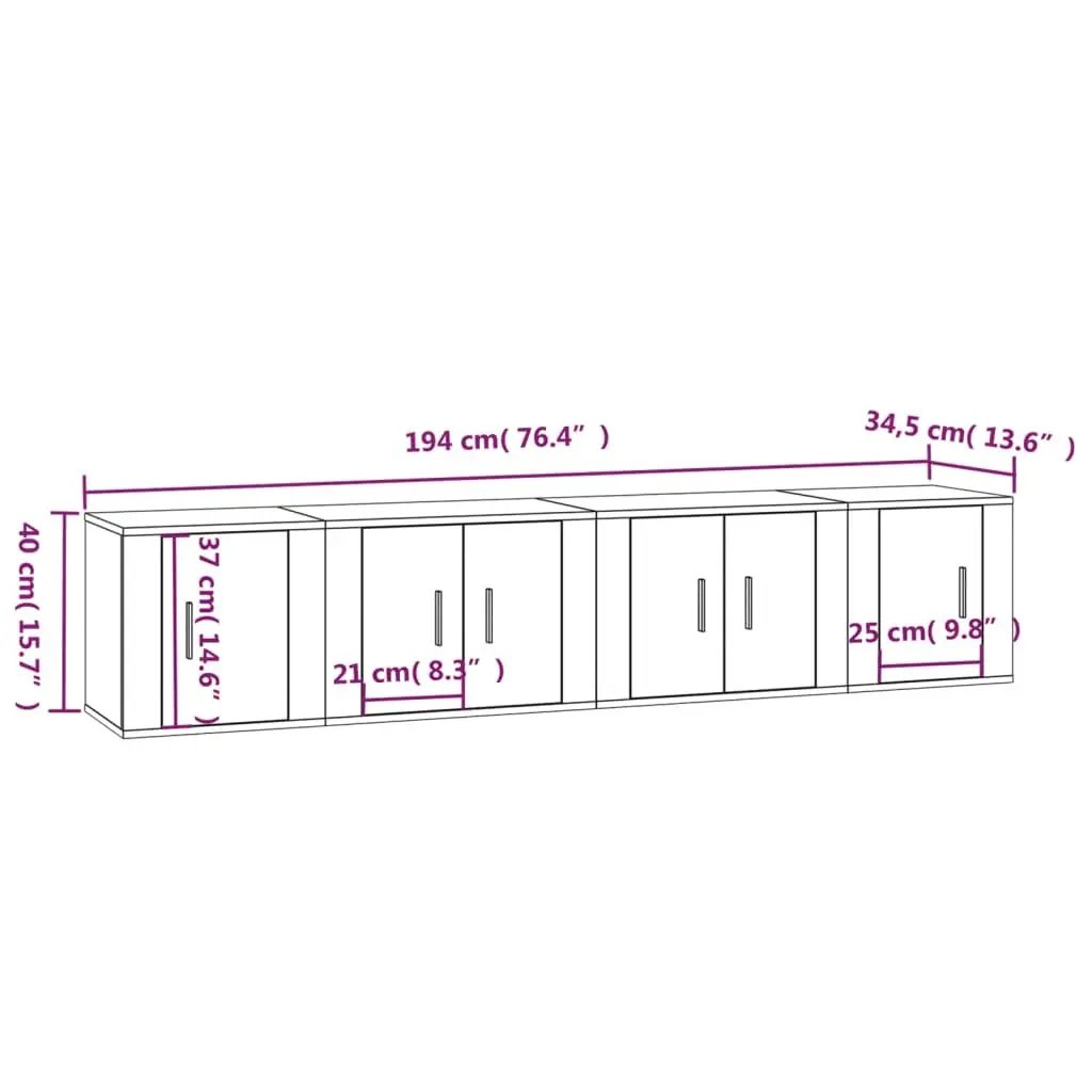 4-Piece Wall Mounted Media Storage Unit in White
