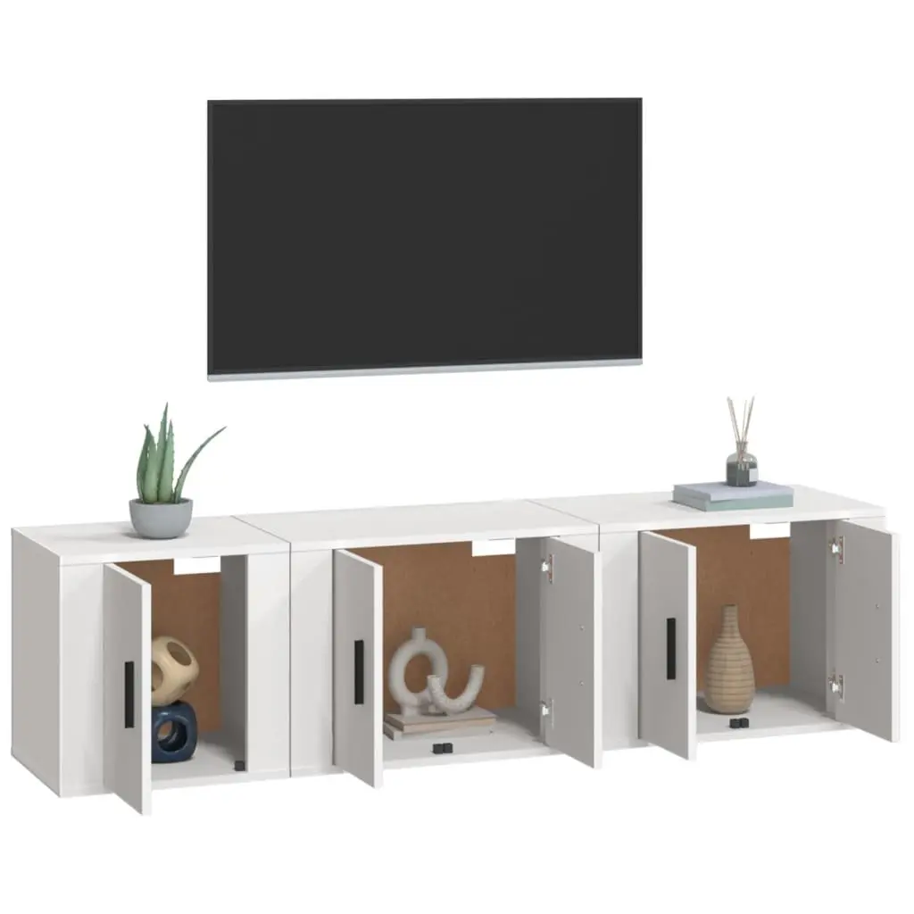 3 Piece Wall-Mounted TV Cabinet Set Engineered Wood Storage White