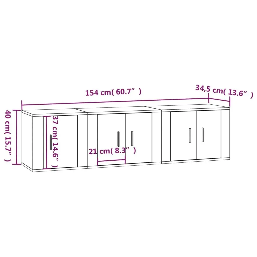 3 Piece Wall-Mounted TV Cabinet Set Engineered Wood Storage White