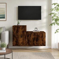 Engineered Wood 2-Piece Wall-Mounted TV Cabinet Set