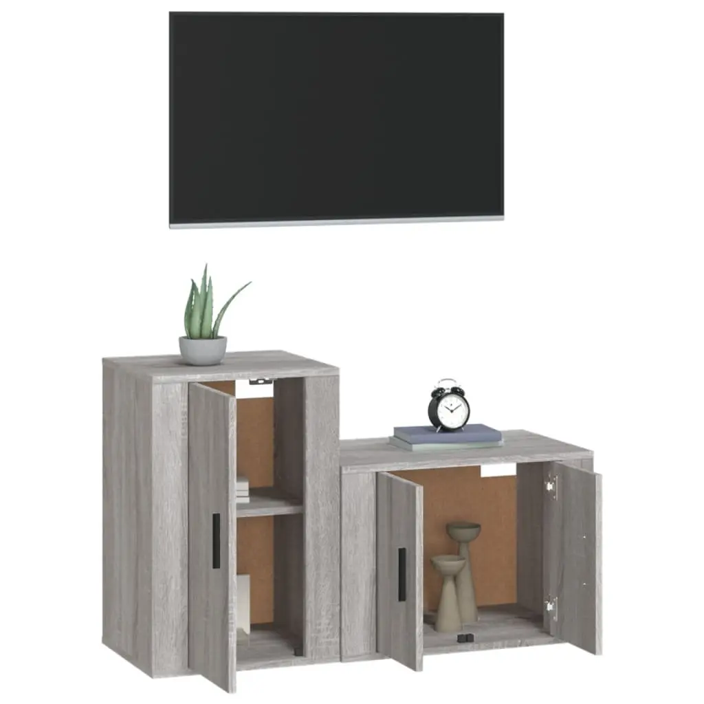 2 Piece Wall Mounted TV Cabinet Set in Grey