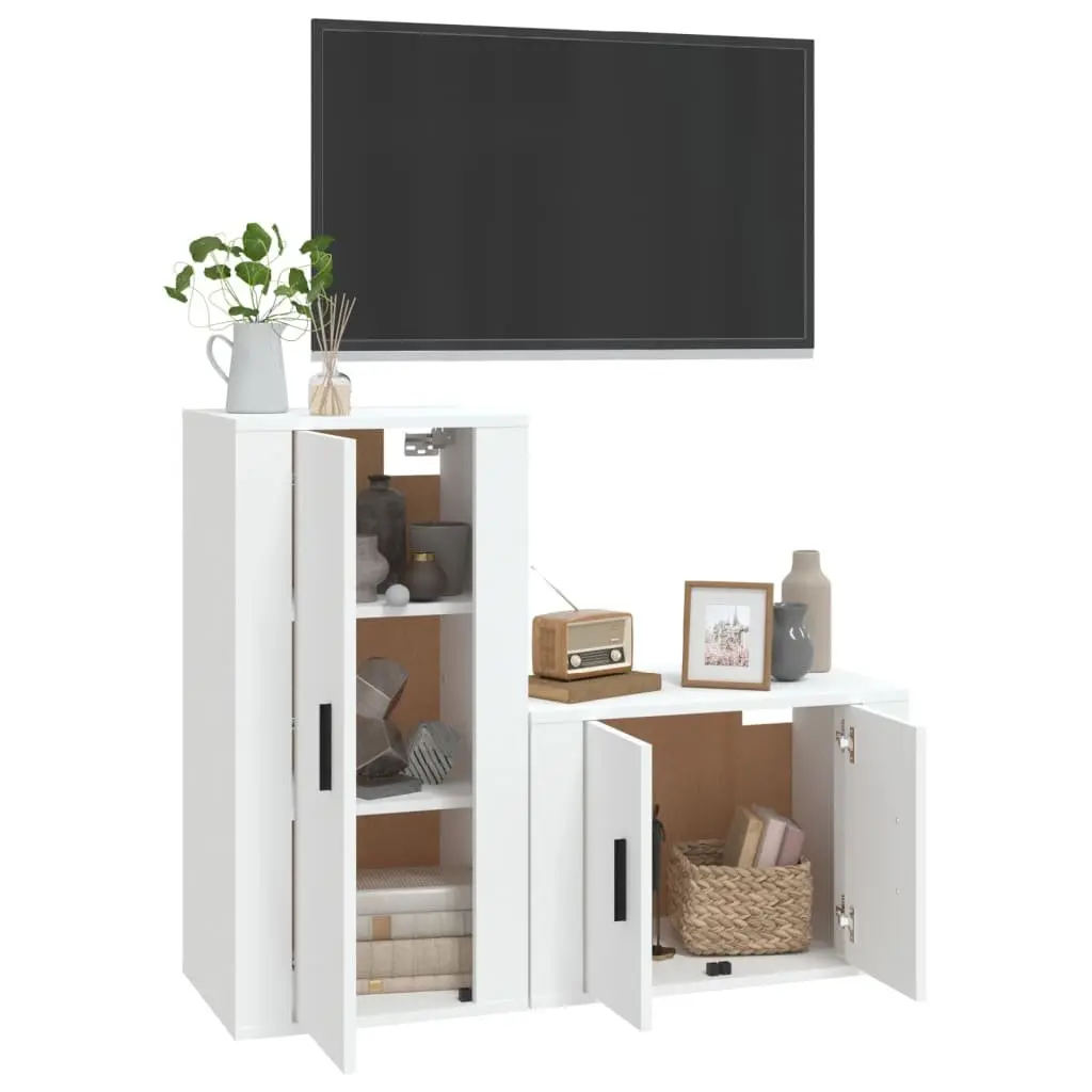 White 2-Piece Engineered Wood TV Cabinet Set