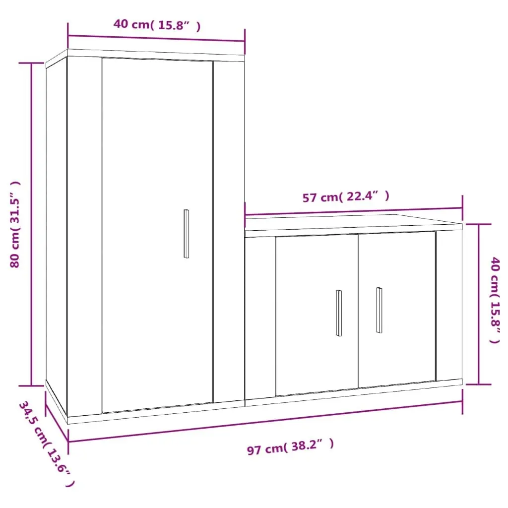 TV Cabinet Set Wall-Mounted Storage Unit Engineered Wood Brown Organiser