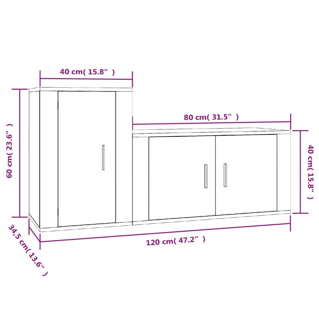 Wall-Mounted 2 Piece TV Cabinet Set