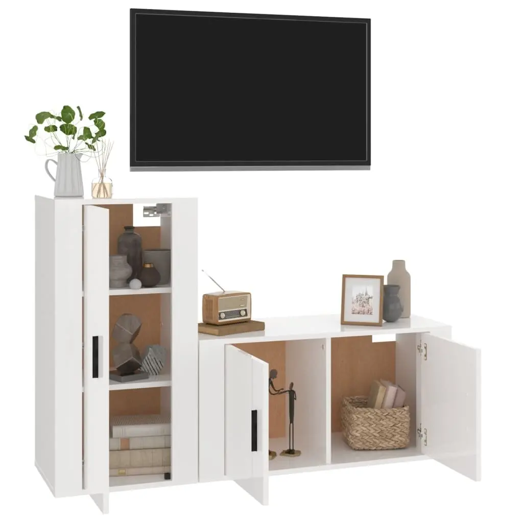 Engineered Wood 2 Piece Wall-Mounted TV Cabinet Set