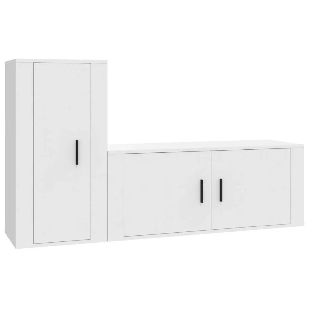 TV Cabinet Set Wall Mounted Storage Unit White Engineered Wood