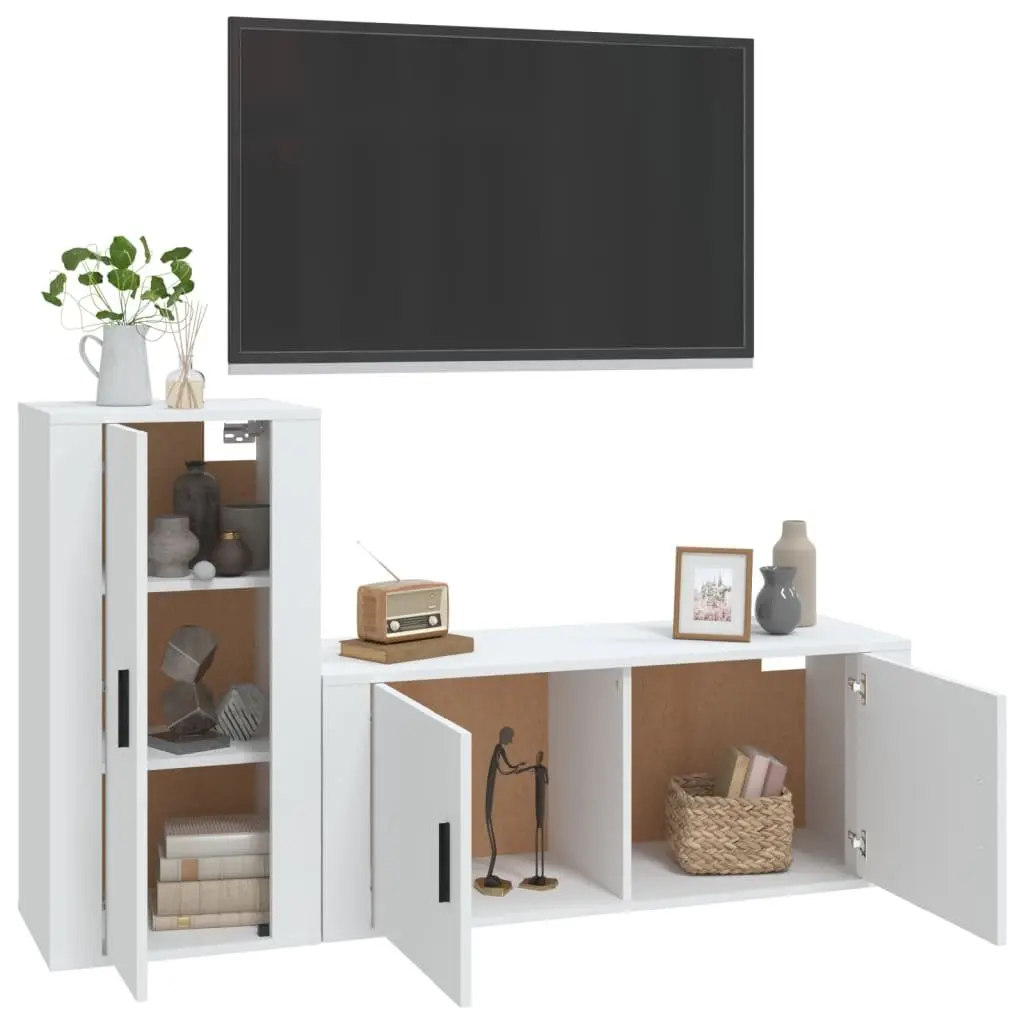 TV Cabinet Set Wall Mounted Storage Unit White Engineered Wood