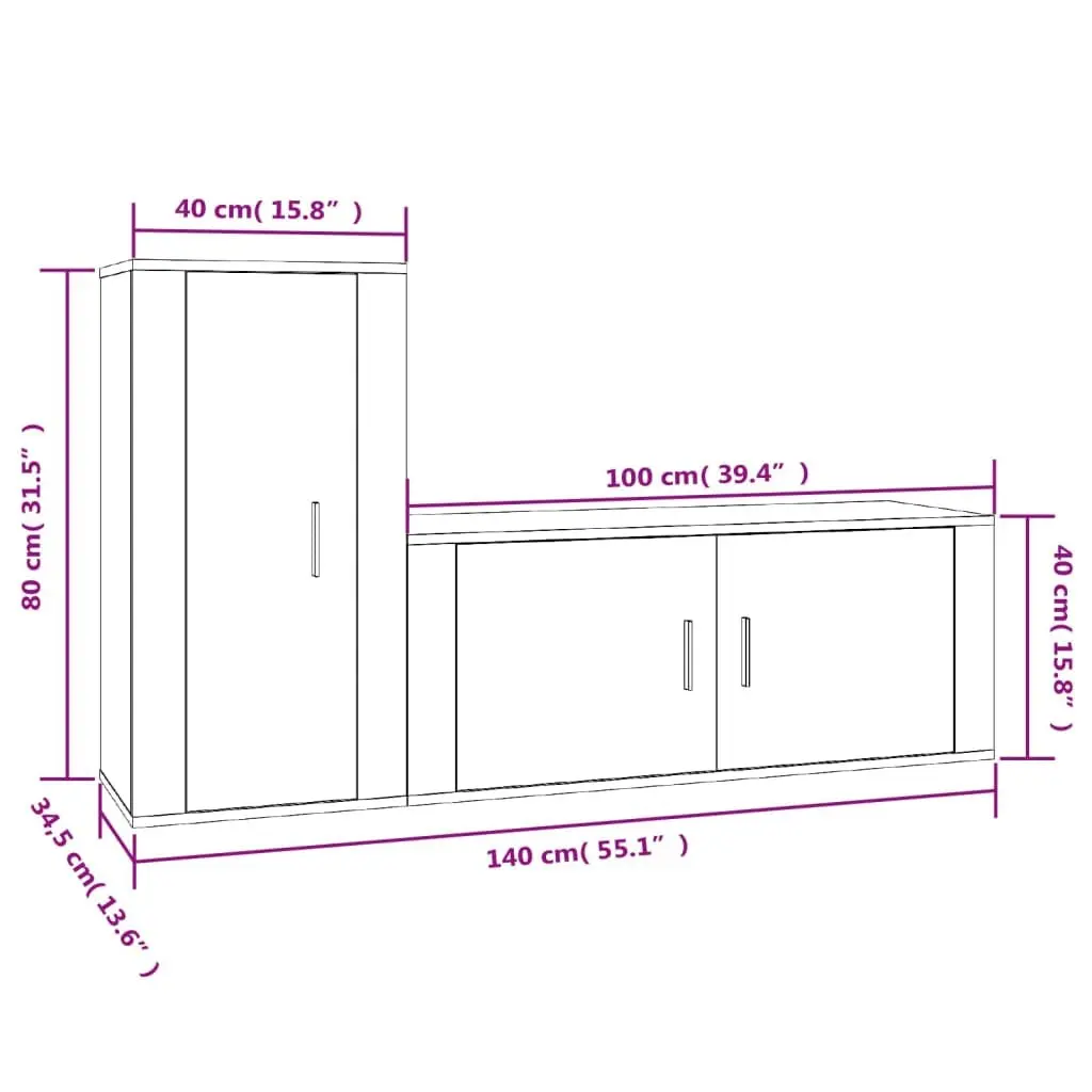 TV Cabinet Set Wall Mounted Storage Unit White Engineered Wood