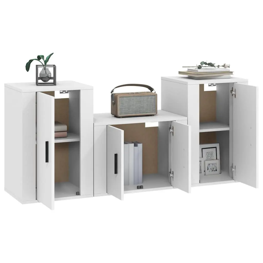 3 Piece TV Cabinet Set Wall Mounted Storage Unit White