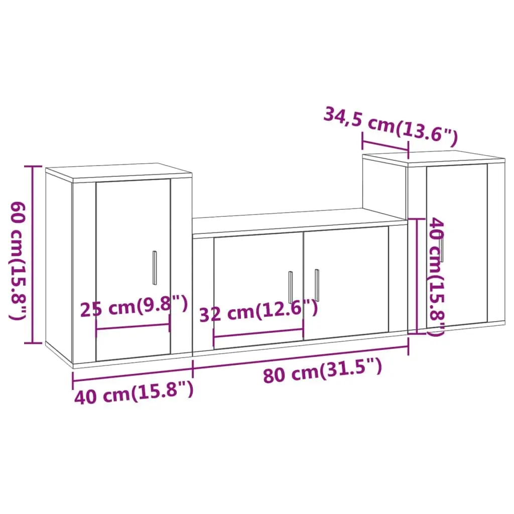 3 Piece Wall-Mounted TV Cabinet Set