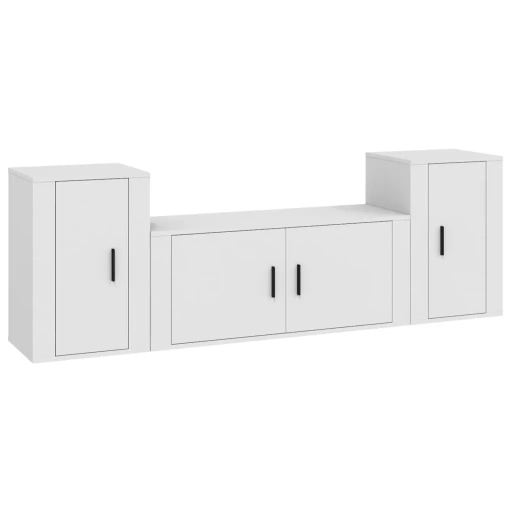 Engineered Wood 3 Piece TV Cabinet Set in White