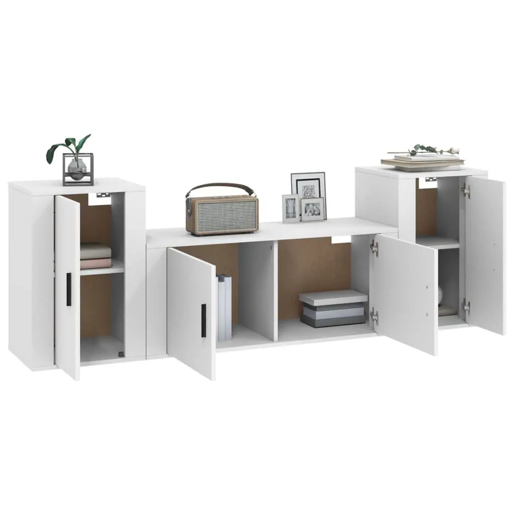 Engineered Wood 3 Piece TV Cabinet Set in White