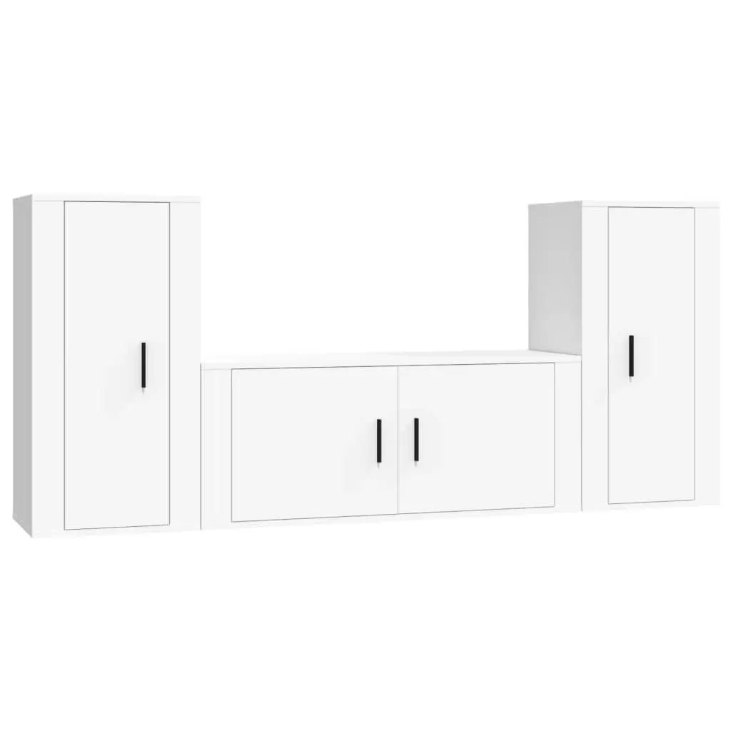 3 Piece Wall-Mounted White TV Cabinet Set