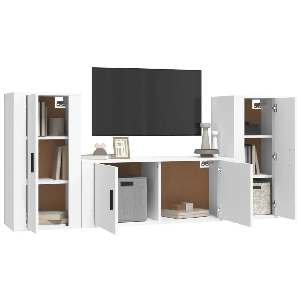 3 Piece Wall-Mounted White TV Cabinet Set