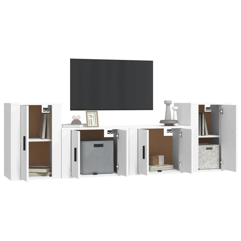 TV Cabinet Set 4 Piece White Wall-Mounted Storage Unit Organiser