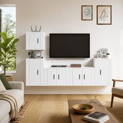 5-Piece Wall-Mounted White TV Cabinet with Storage